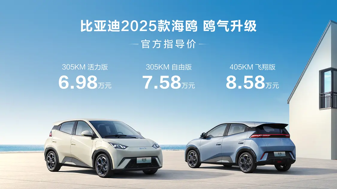 比亞迪2025款海鷗上市 12項(xiàng)升級/售價(jià)6.98萬元起